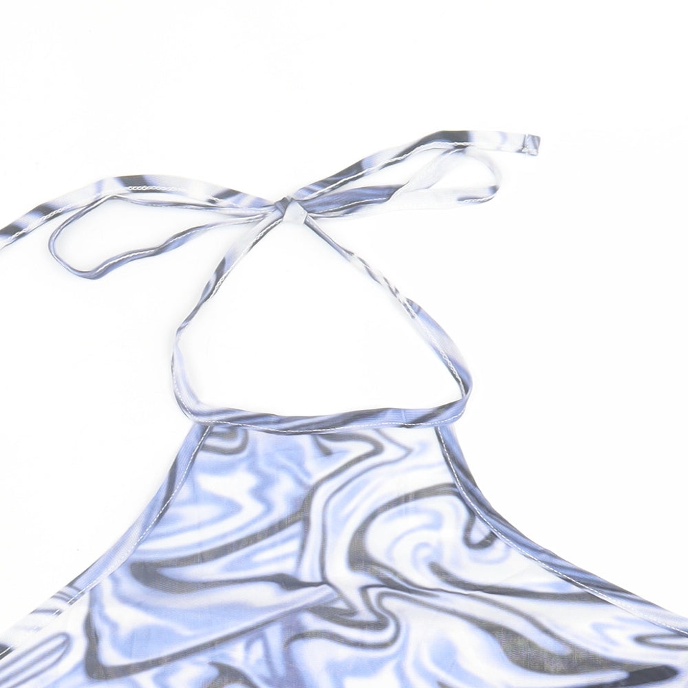 SheIn Womens Blue Geometric Polyester Cropped Tank Size L Halter