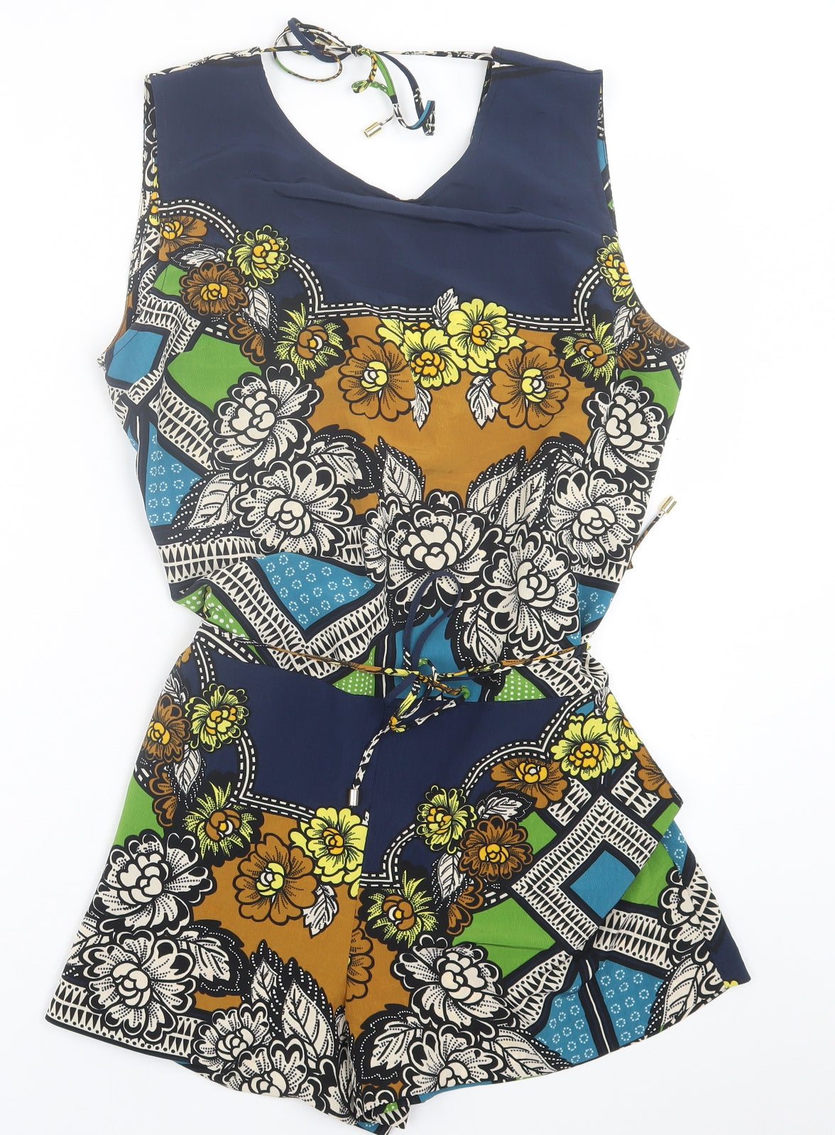 River Island Womens Multicoloured Geometric Polyester Playsuit One-Piece Size 12  Pullover