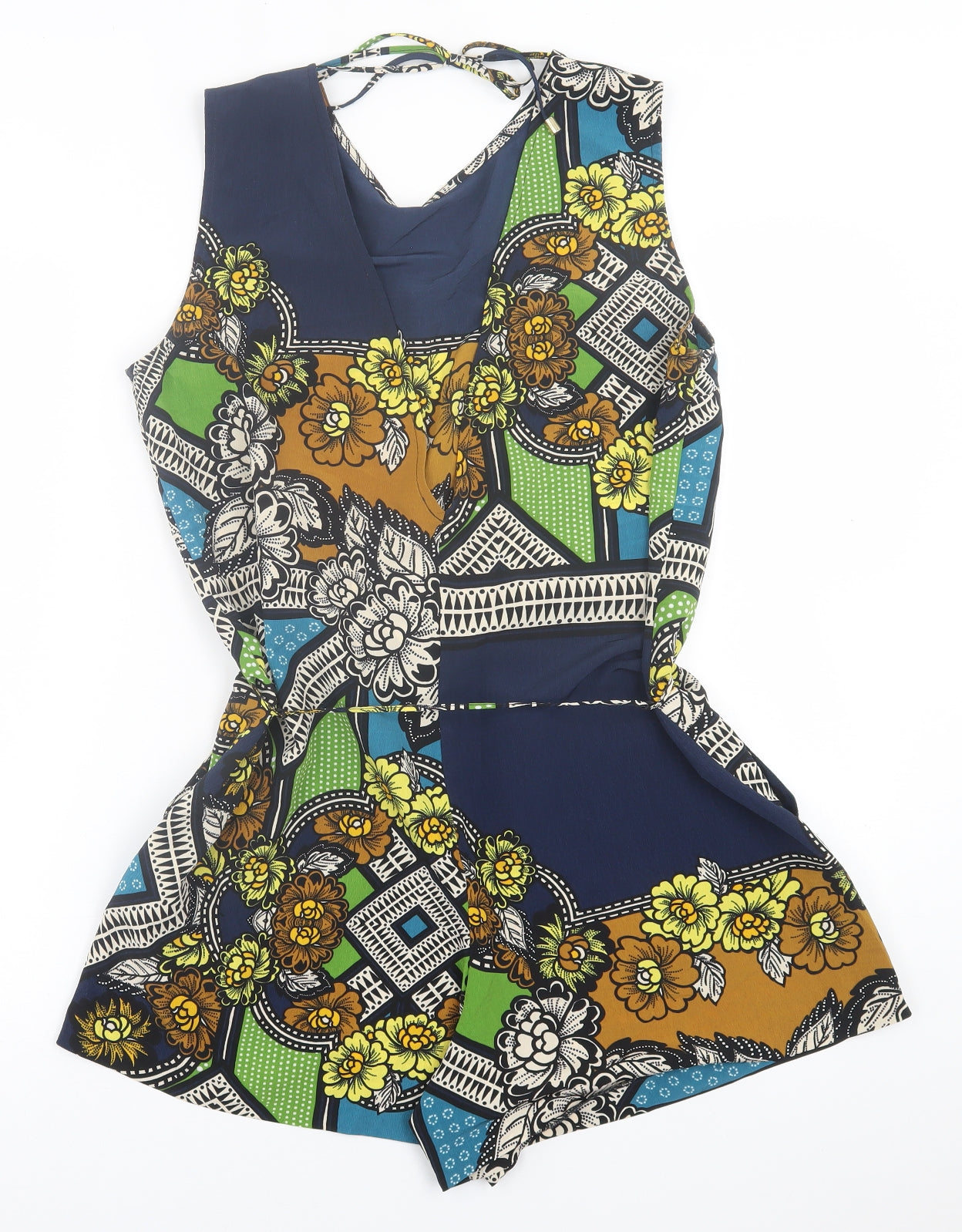 River Island Womens Multicoloured Geometric Polyester Playsuit One-Piece Size 12  Pullover