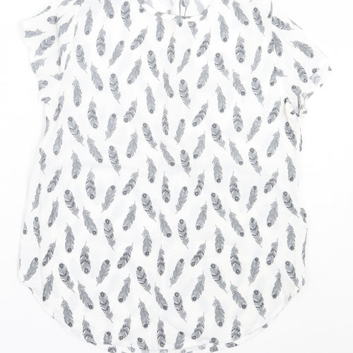 H&M Womens White Geometric Viscose Basic T-Shirt Size 6 Crew Neck