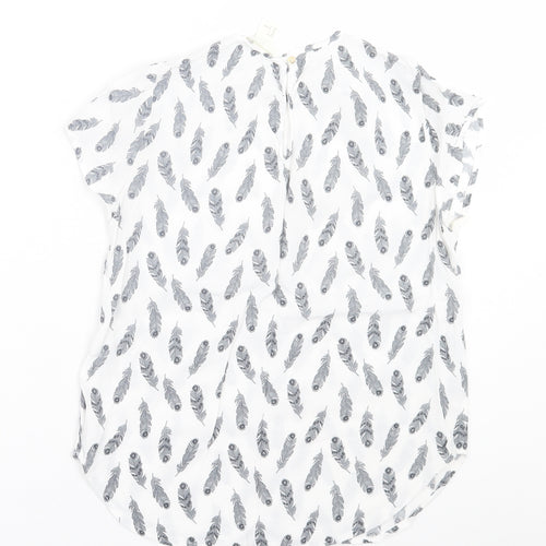 H&M Womens White Geometric Viscose Basic T-Shirt Size 6 Crew Neck