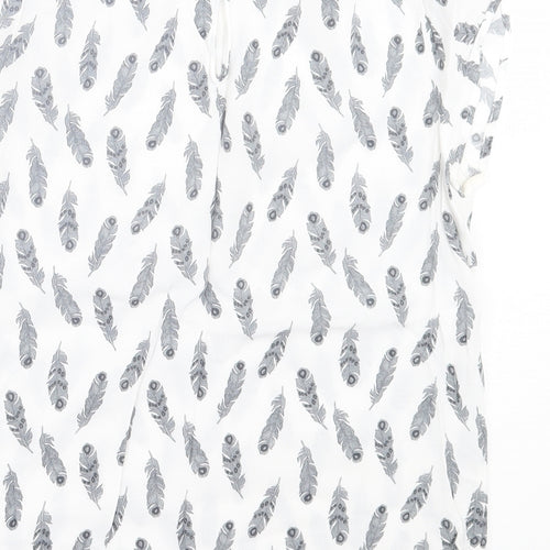 H&M Womens White Geometric Viscose Basic T-Shirt Size 6 Crew Neck