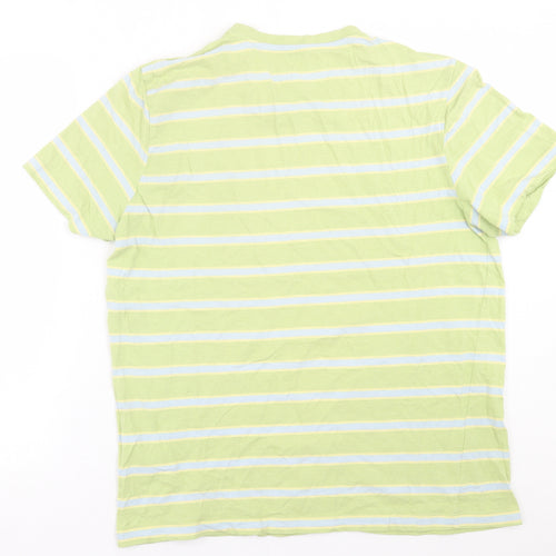 Primark Mens Green Striped Cotton  T-Shirt Size L Crew Neck