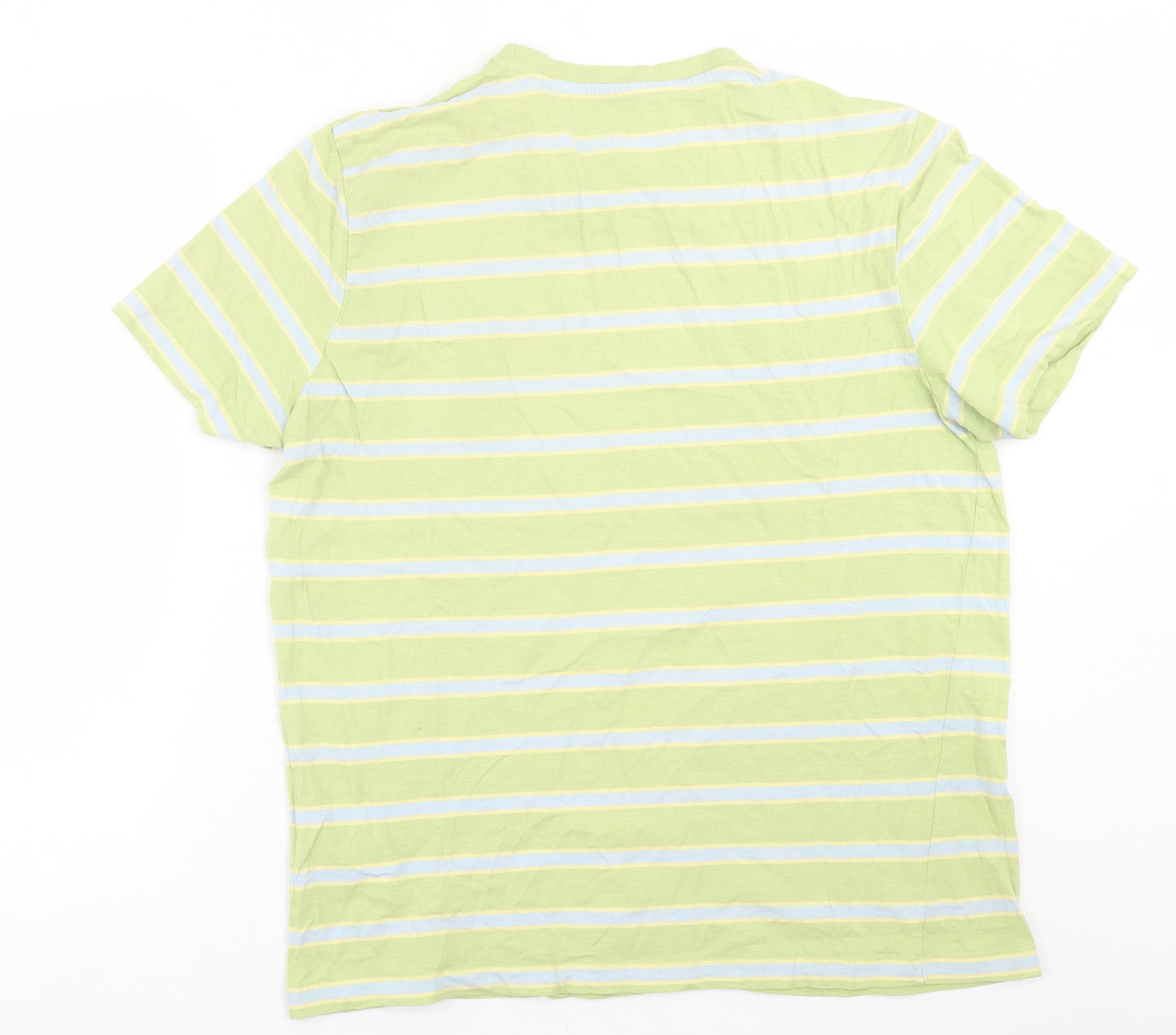 Primark Mens Green Striped Cotton  T-Shirt Size L Crew Neck
