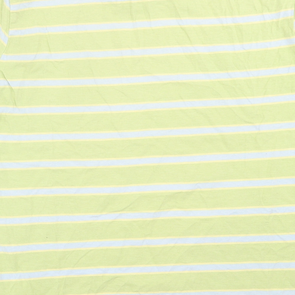 Primark Mens Green Striped Cotton  T-Shirt Size L Crew Neck