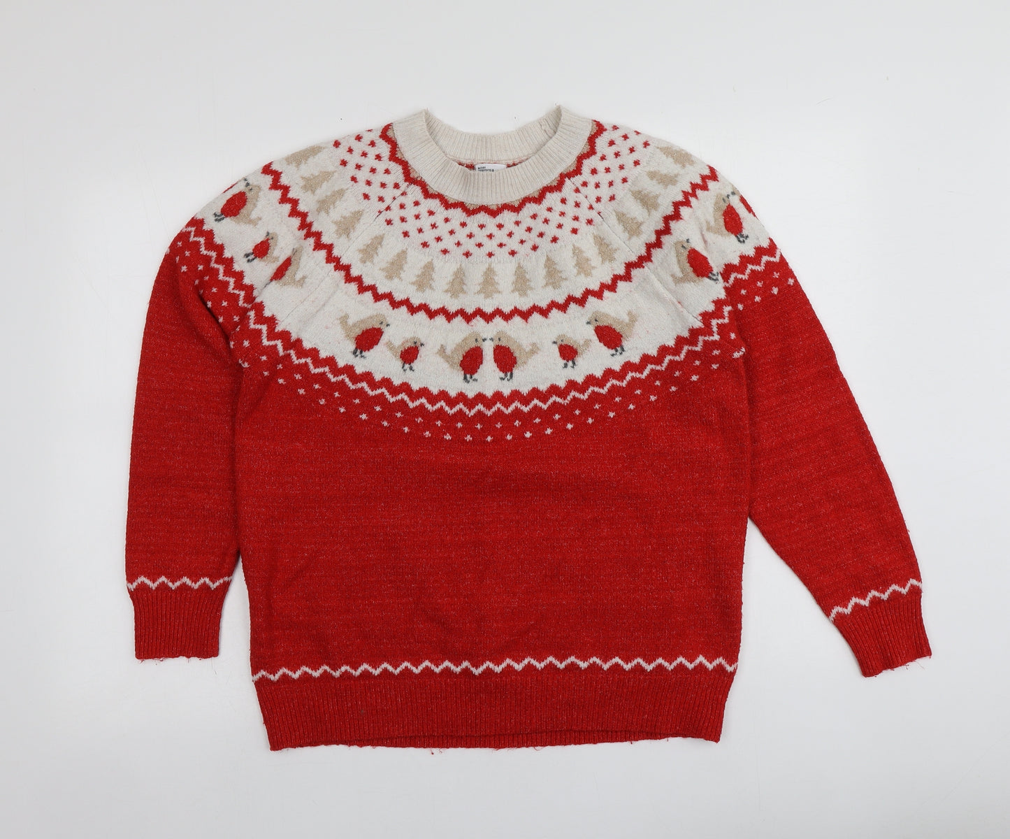 George Womens Red Round Neck Geometric Polyester Pullover Jumper Size L   - Santa Jumper