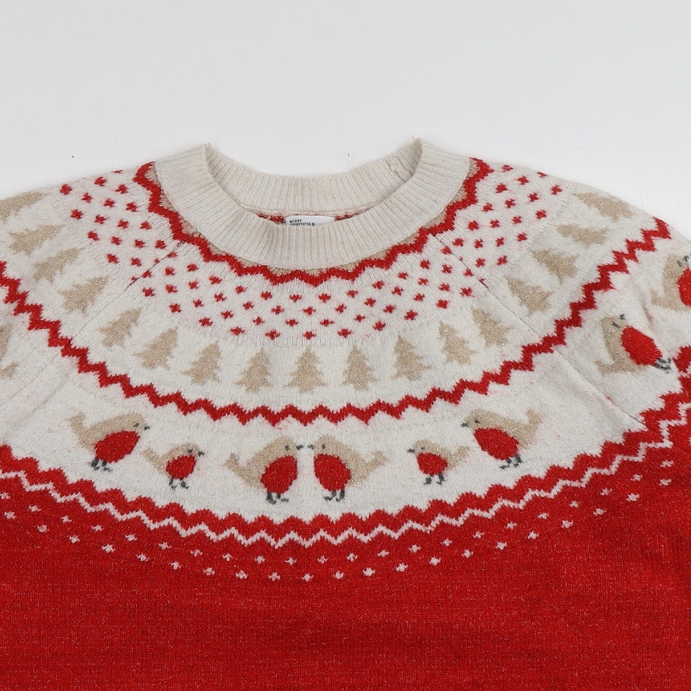 George Womens Red Round Neck Geometric Polyester Pullover Jumper Size L   - Santa Jumper