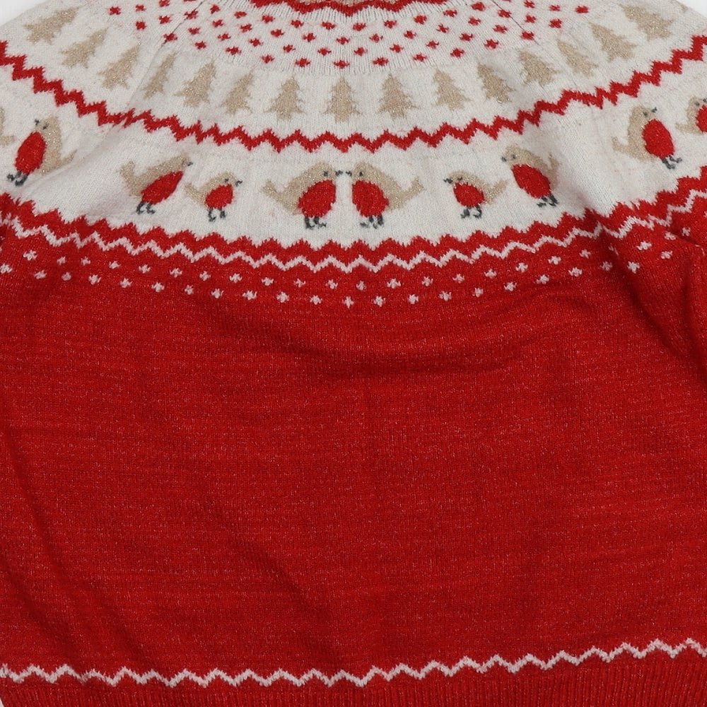 George Womens Red Round Neck Geometric Polyester Pullover Jumper Size L   - Santa Jumper