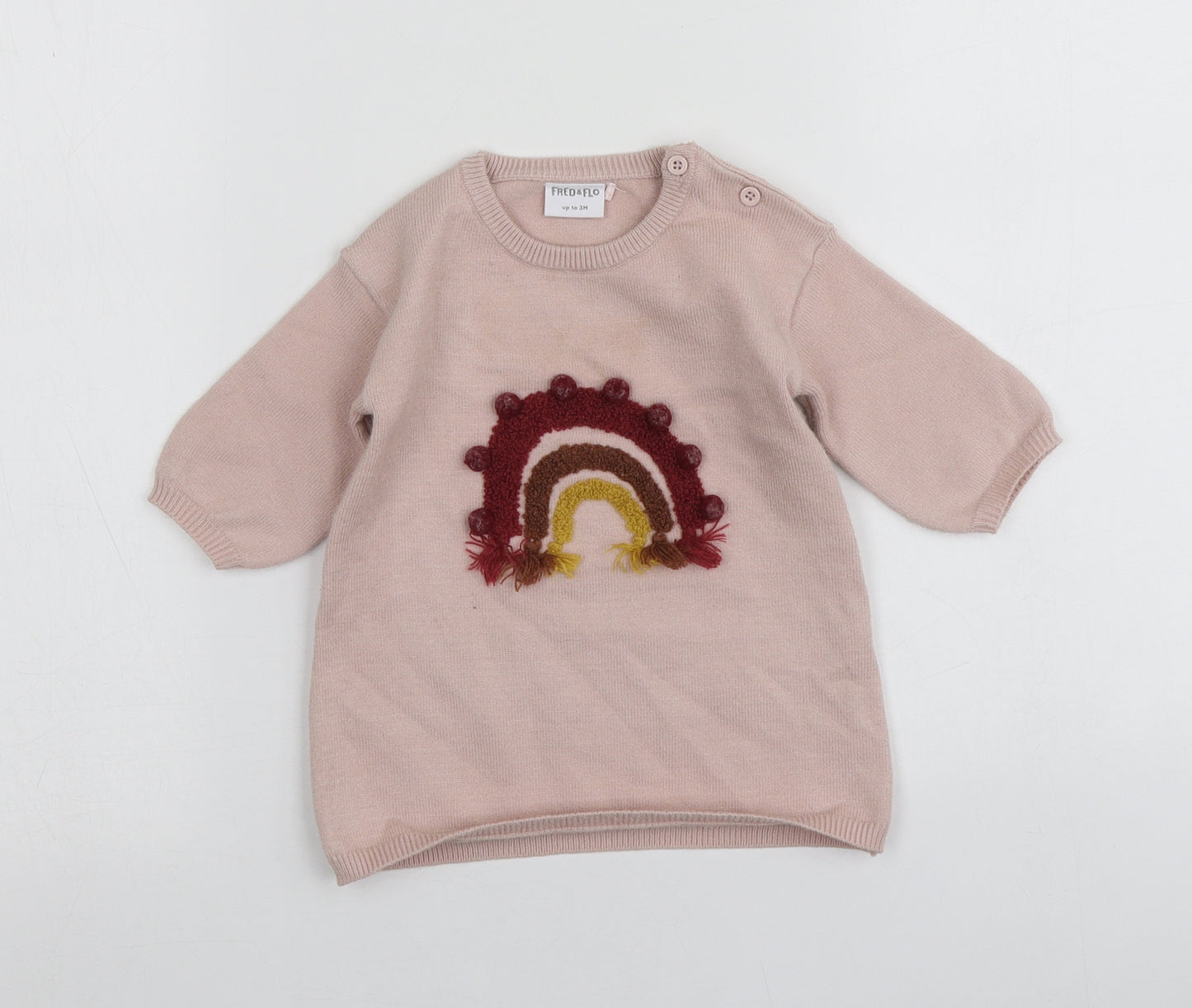 Fred&Flo Girls Pink Geometric Viscose Pullover Jumper Size 0-3 Months