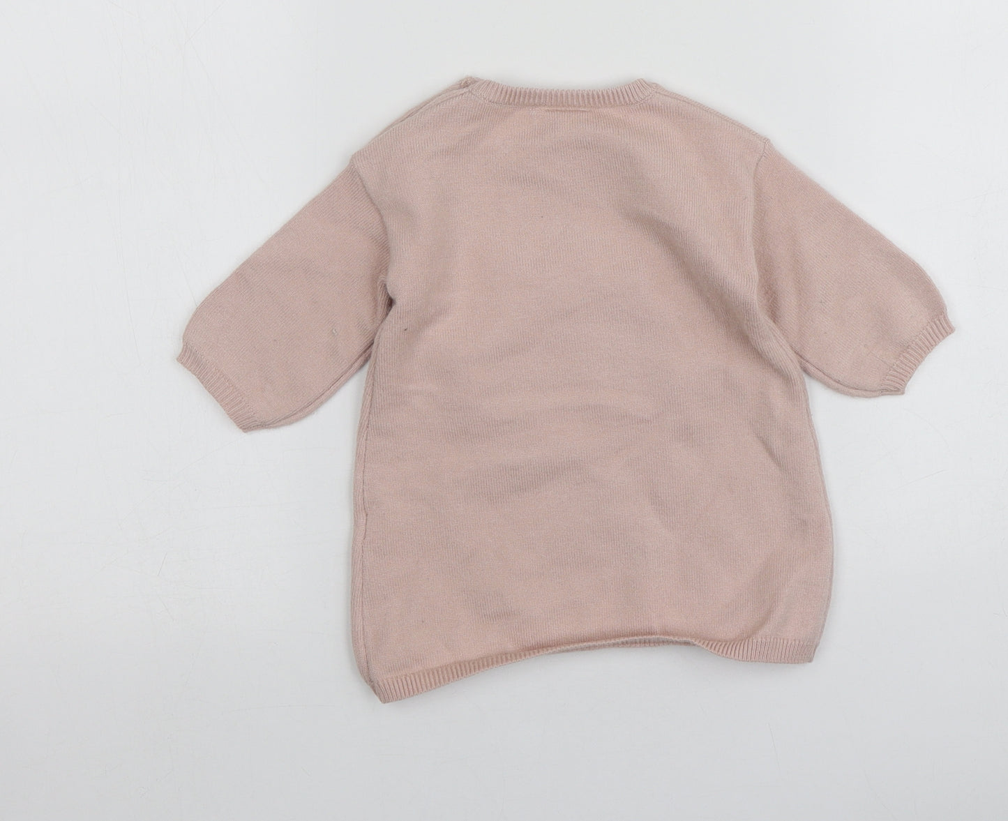 Fred&Flo Girls Pink Geometric Viscose Pullover Jumper Size 0-3 Months