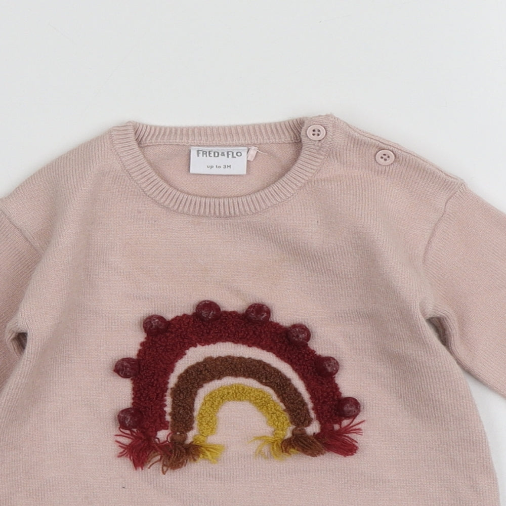 Fred&Flo Girls Pink Geometric Viscose Pullover Jumper Size 0-3 Months