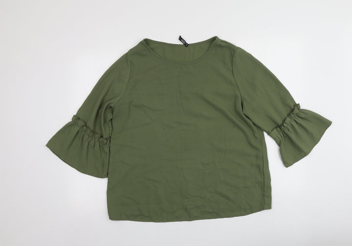 Quiz Womens Green Polyester Basic T-Shirt Size 42 Round Neck