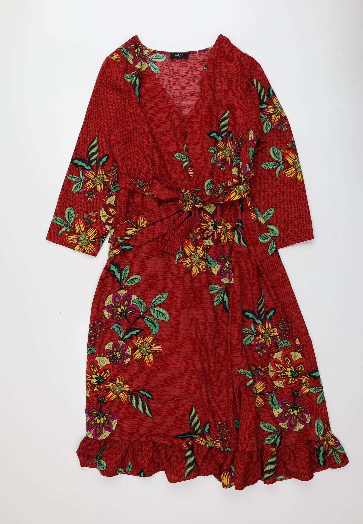 Papaya Womens Red Floral Polyester A-Line  Size 10  Round Neck