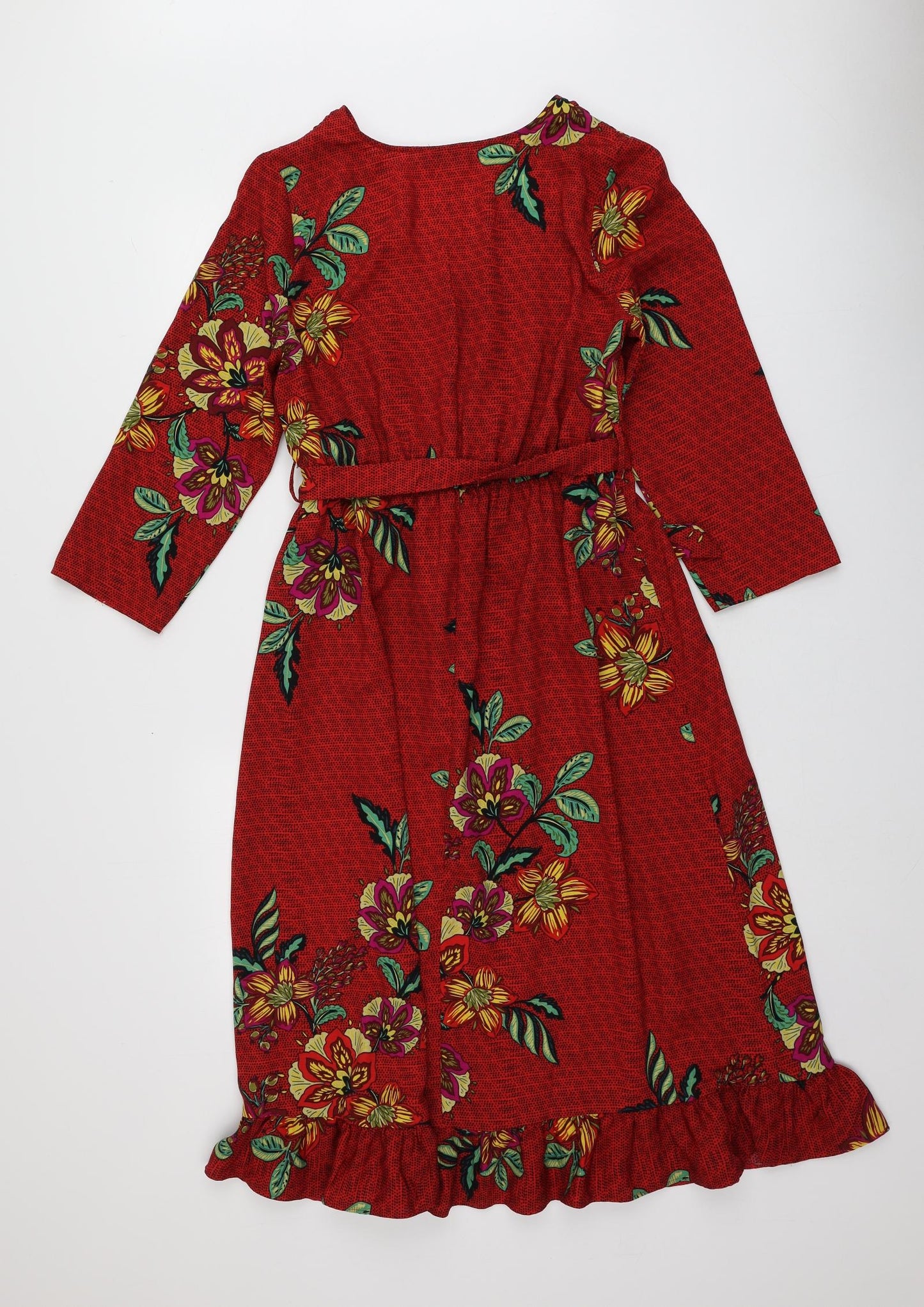 Papaya Womens Red Floral Polyester A-Line  Size 10  Round Neck