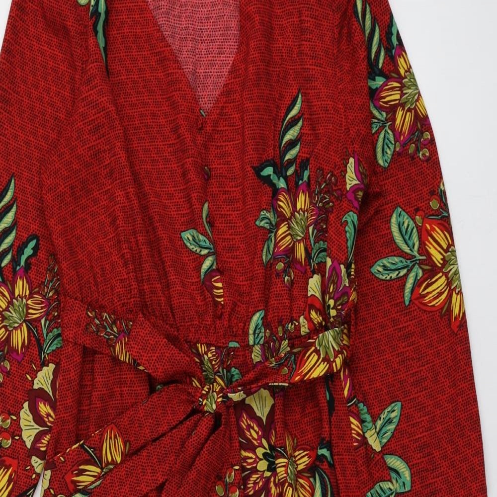 Papaya Womens Red Floral Polyester A-Line  Size 10  Round Neck