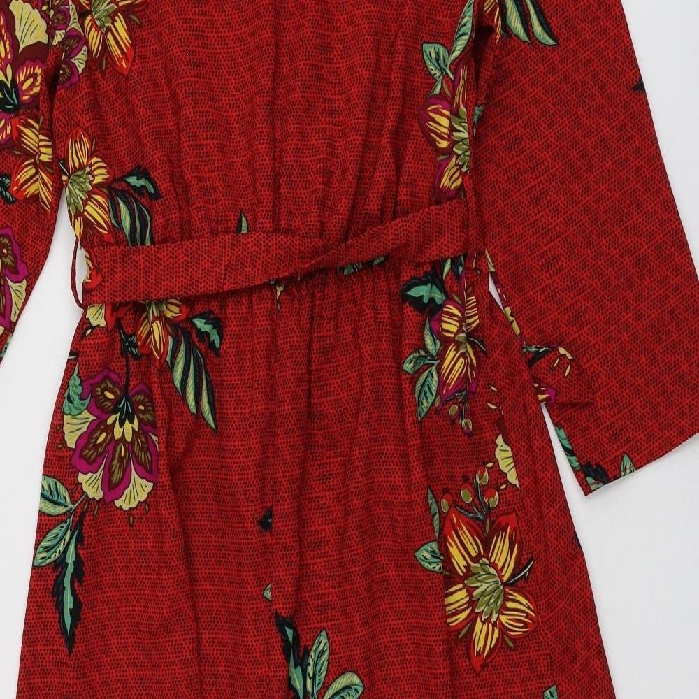 Papaya Womens Red Floral Polyester A-Line  Size 10  Round Neck