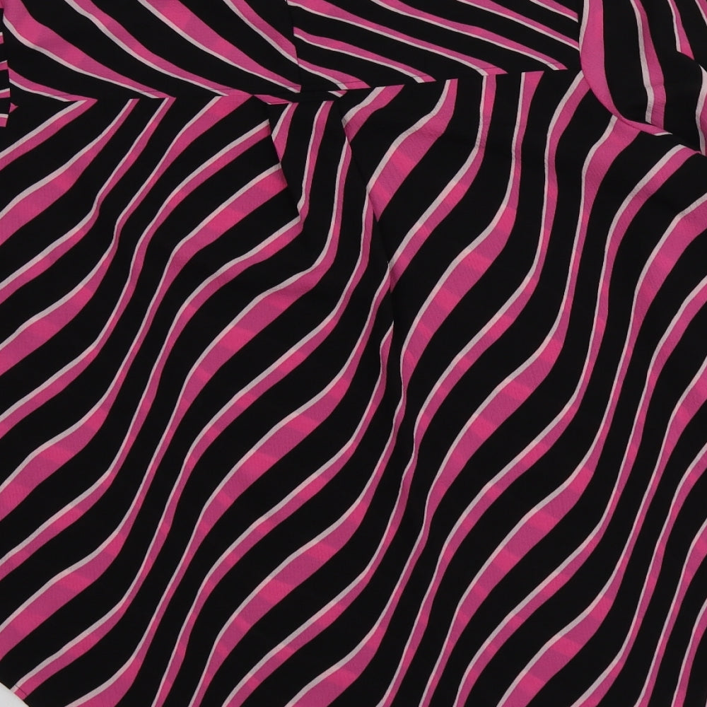 M&S Womens Black Striped Polyester Basic Blouse Size 18 Round Neck