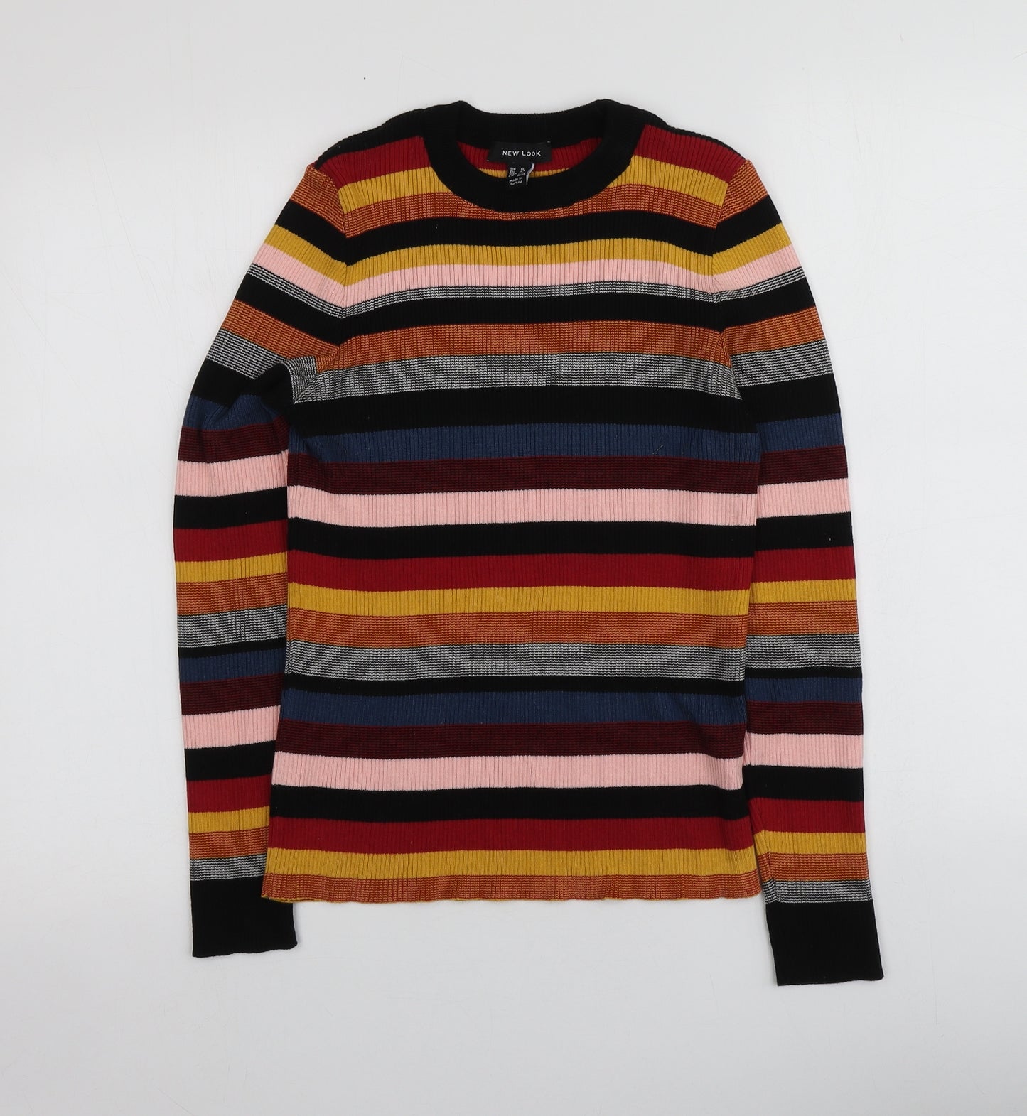 New Look Womens Multicoloured Round Neck Striped Cotton Pullover Jumper Size 16