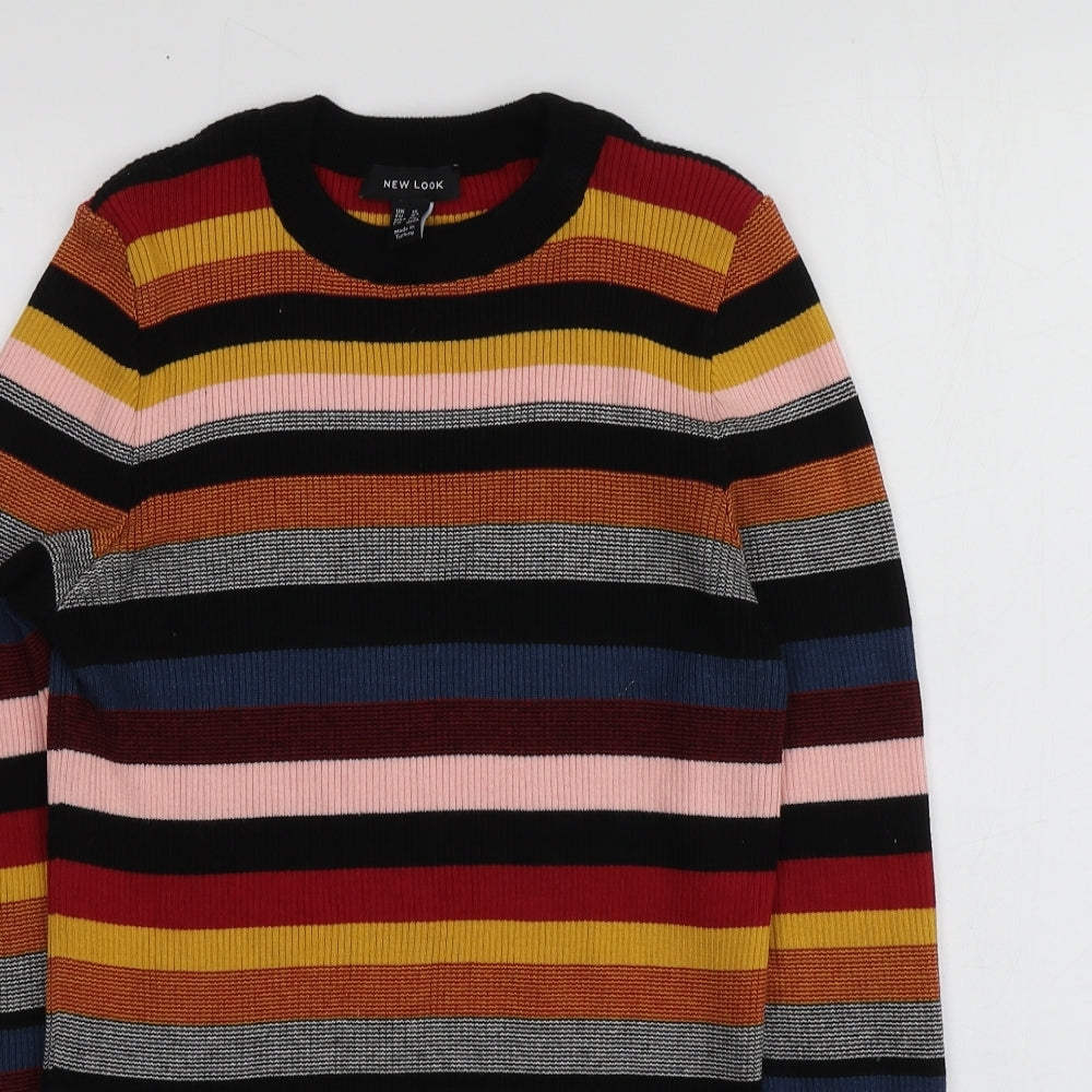 New Look Womens Multicoloured Round Neck Striped Cotton Pullover Jumper Size 16