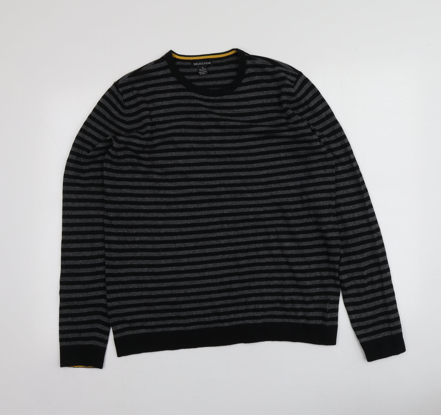 Selection Womens Grey Round Neck Striped Cotton Pullover Jumper Size M
