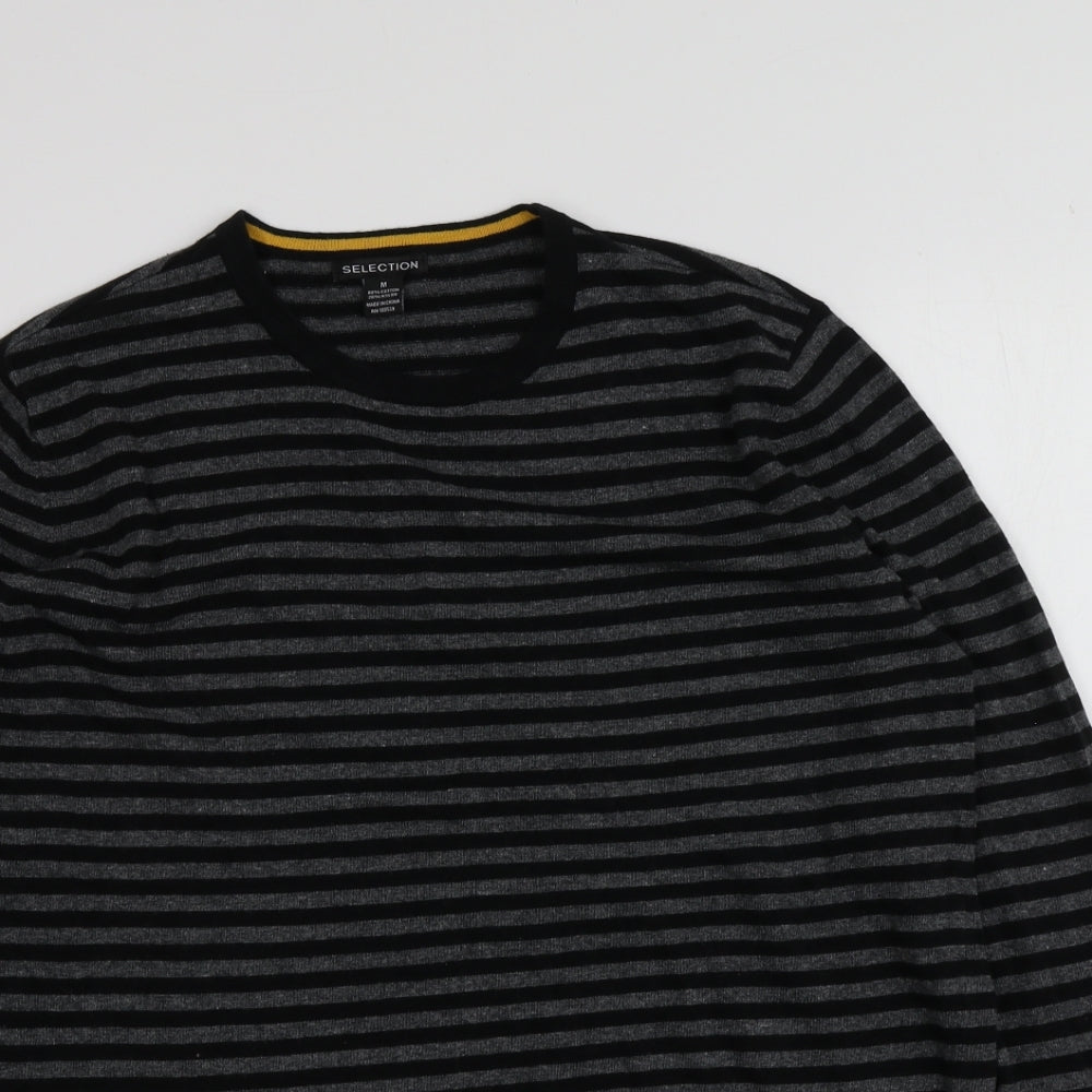 Selection Womens Grey Round Neck Striped Cotton Pullover Jumper Size M
