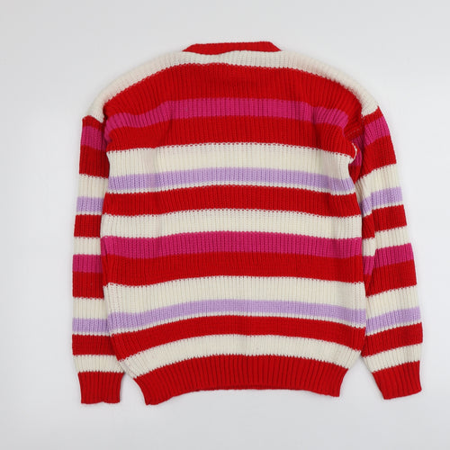 Boohoo Womens Multicoloured Round Neck Striped Acrylic Pullover Jumper Size M