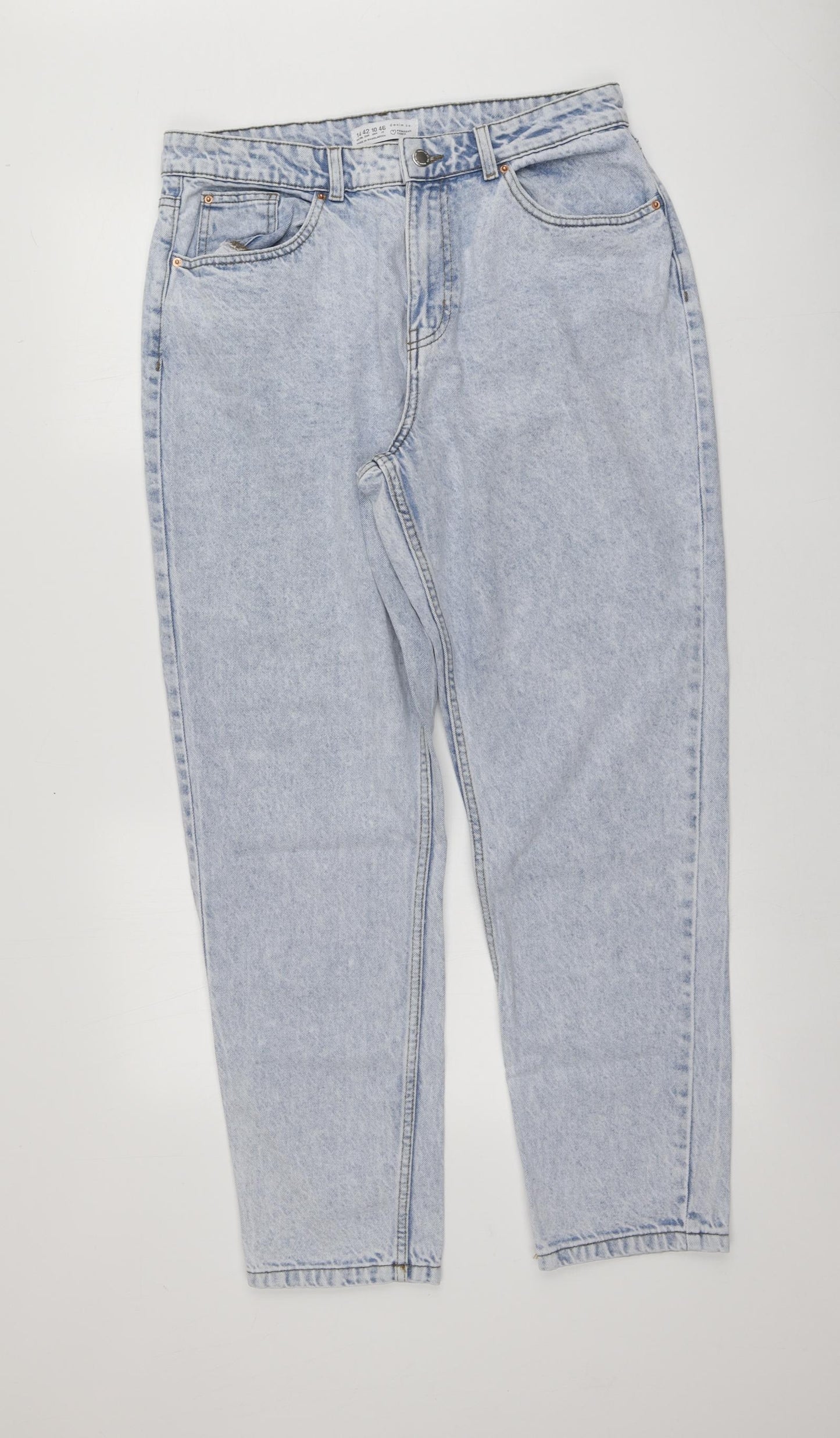 Primark Womens Blue  Cotton Boyfriend Jeans Size 14 L29.5 in Regular
