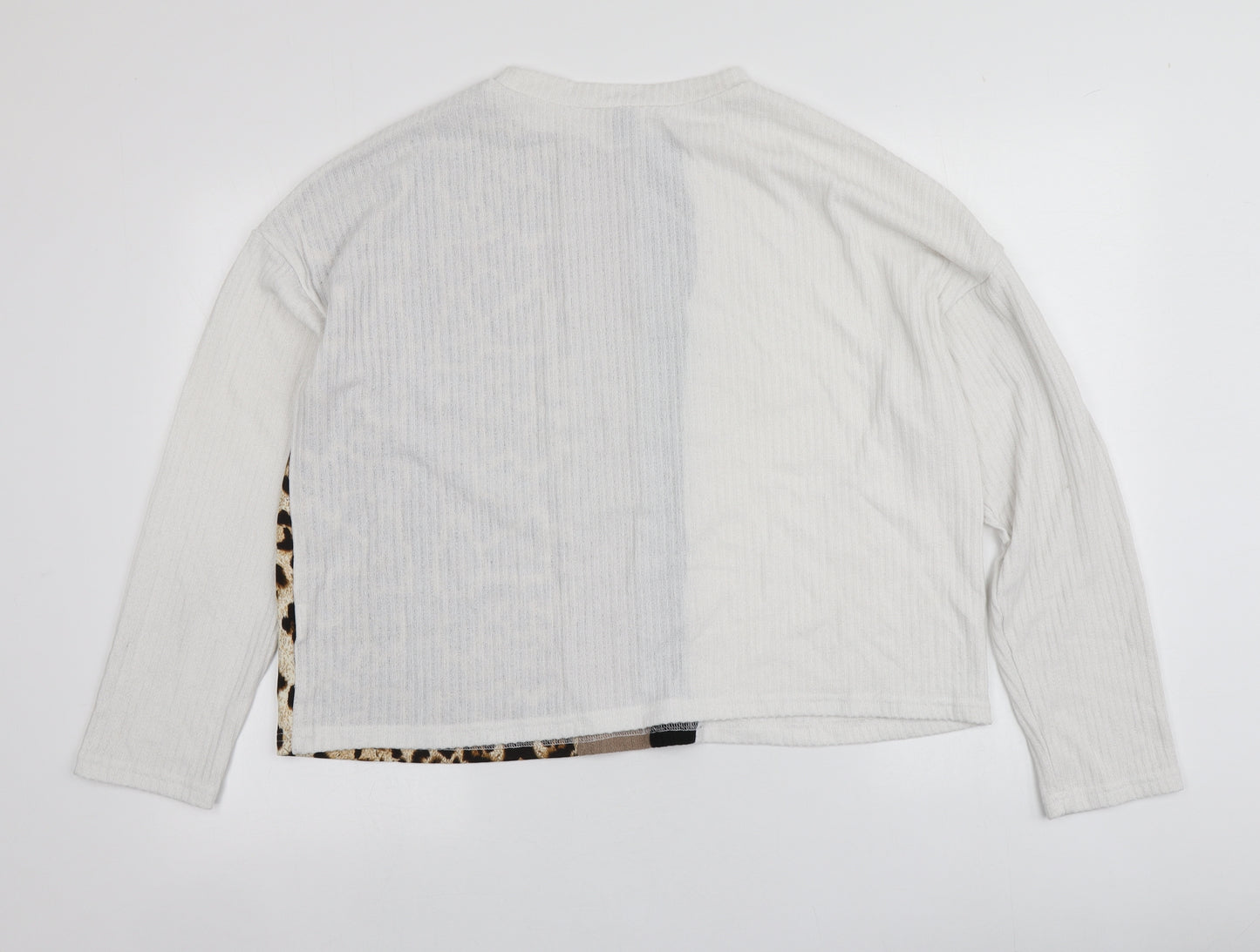 SheIn Womens White Round Neck Animal Print Polyester Pullover Jumper Size XL