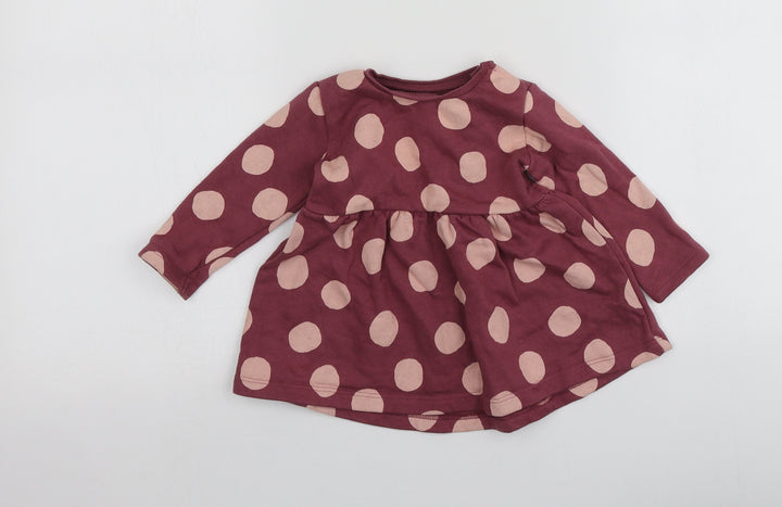 FRED&FLO Girls Pink Polka Dot  Basic T-Shirt Size 3-6 Months Round Neck