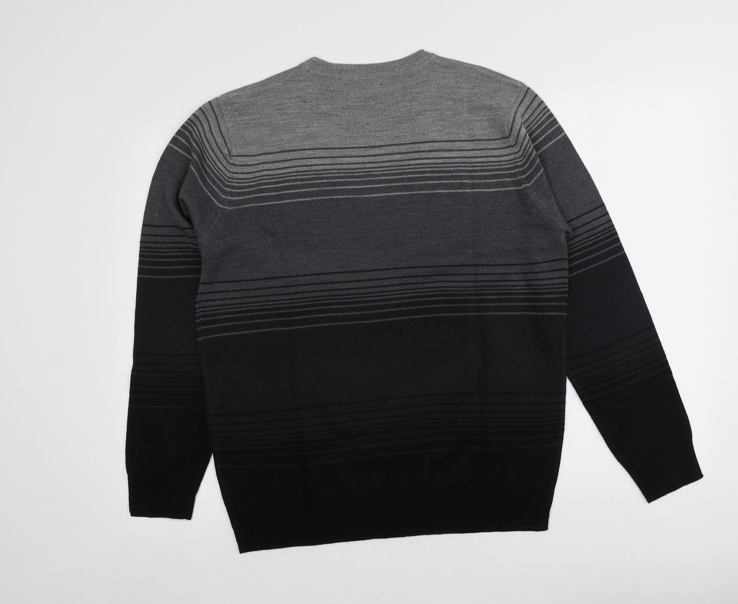 Piere Candin Mens Grey Round Neck Striped Acrylic Pullover Jumper Size M