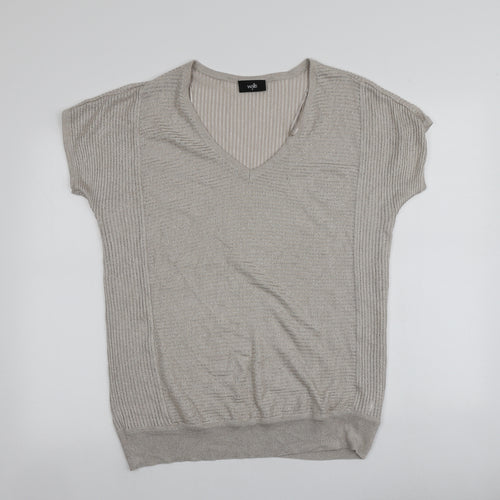 Wallis Womens Beige V-Neck  Viscose Pullover Jumper Size M