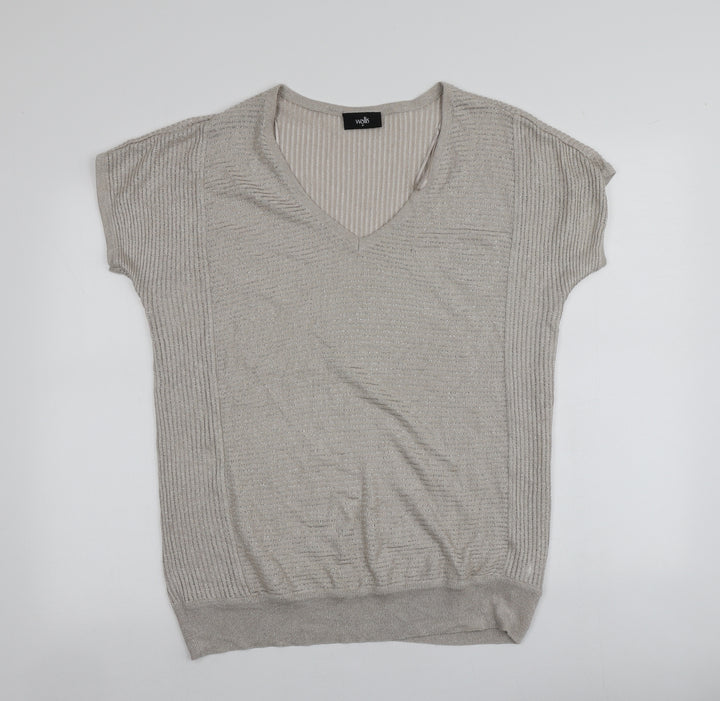 Wallis Womens Beige V-Neck  Viscose Pullover Jumper Size M
