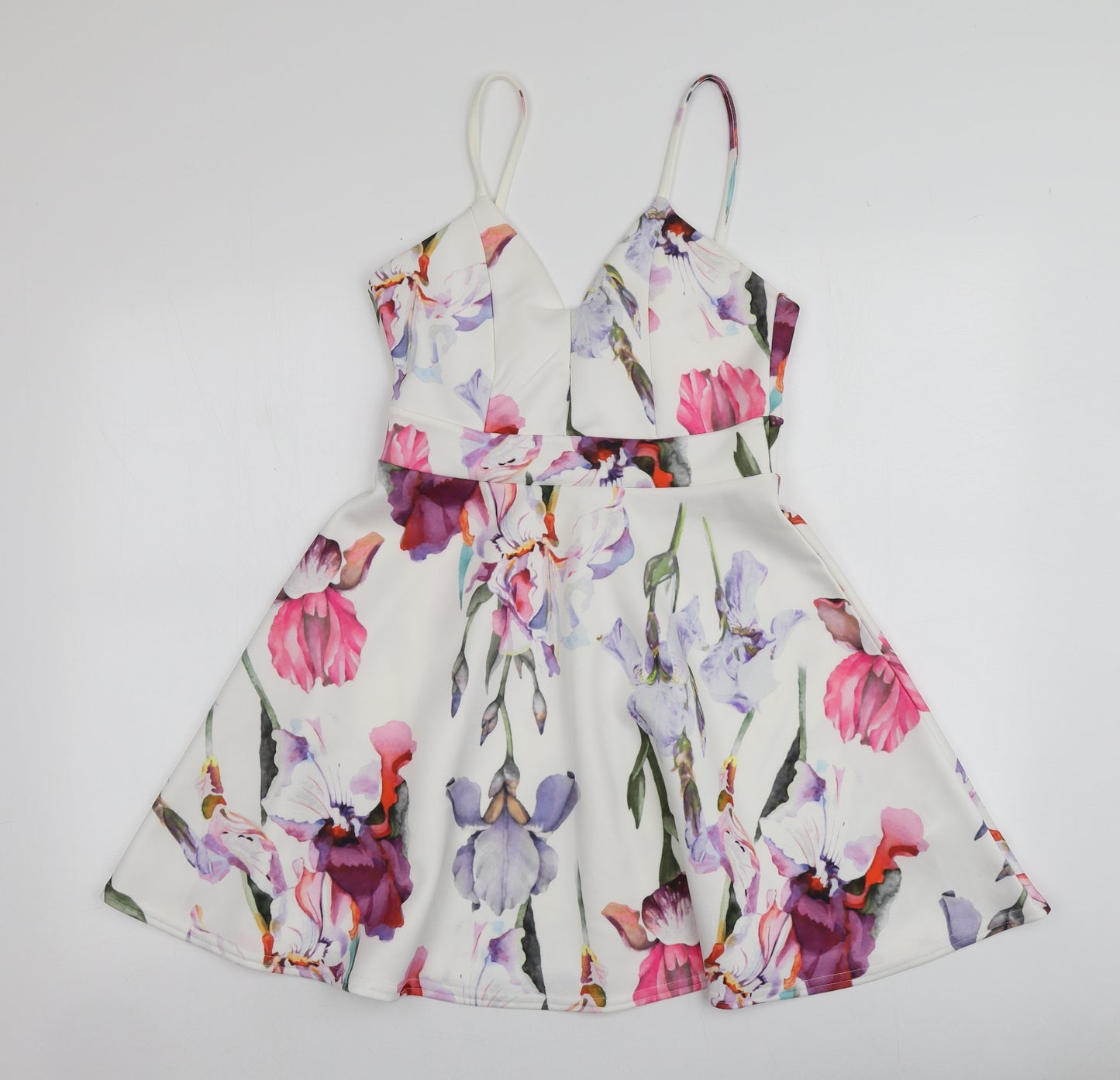 Lipsy  Womens White Floral Polyester Mini  Size 12  V-Neck