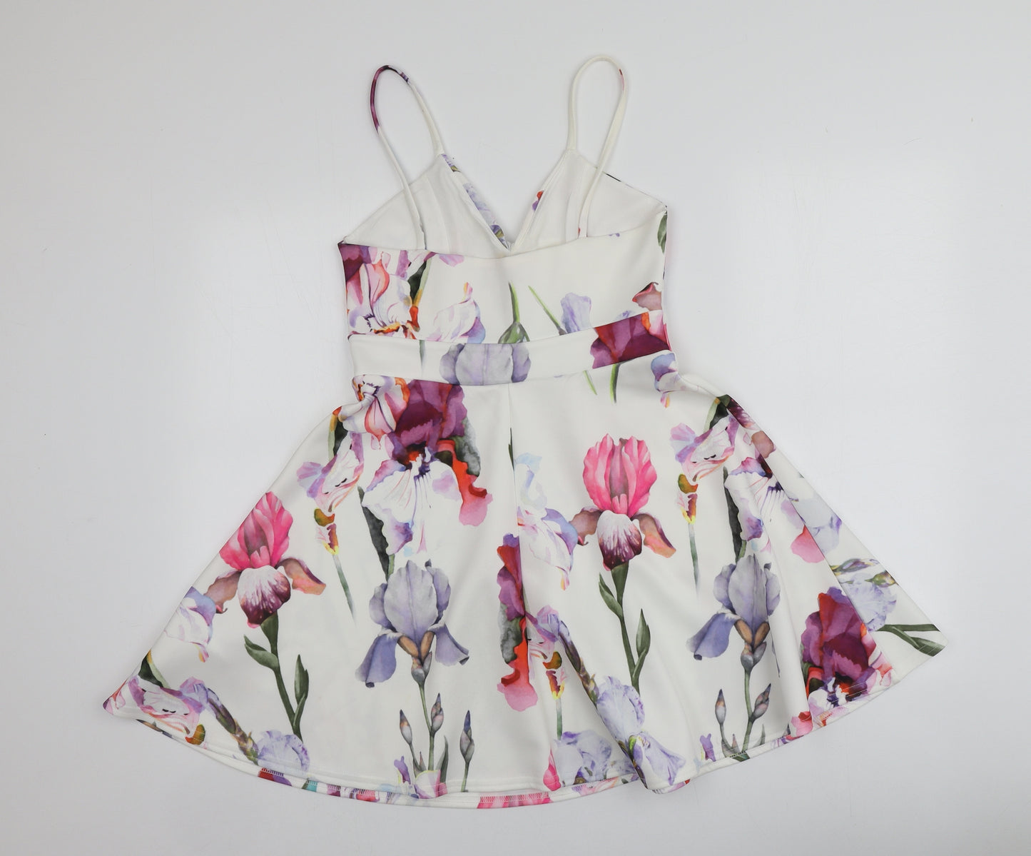 Lipsy  Womens White Floral Polyester Mini  Size 12  V-Neck