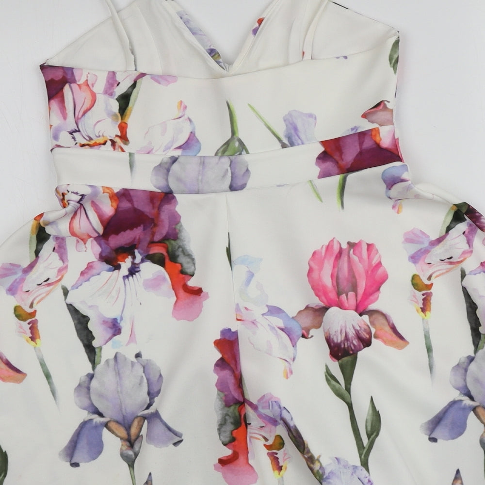 Lipsy  Womens White Floral Polyester Mini  Size 12  V-Neck