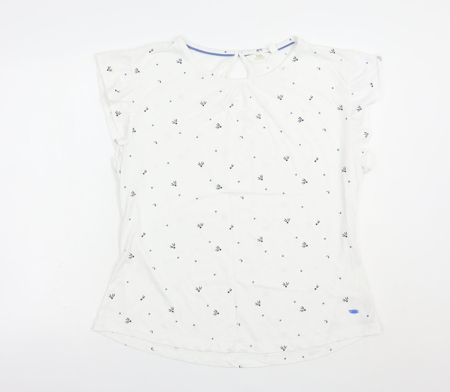 Trespass Womens White Floral Cotton Basic T-Shirt Size 16 Boat Neck