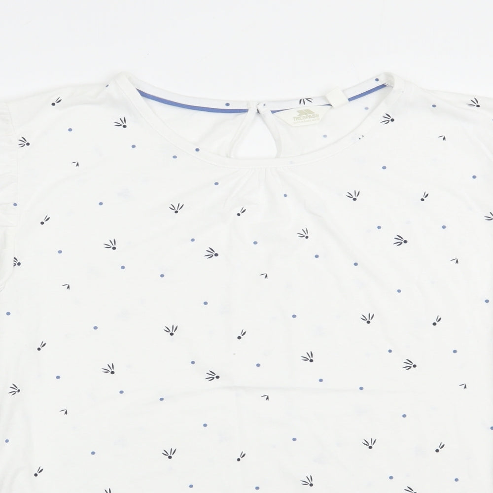 Trespass Womens White Floral Cotton Basic T-Shirt Size 16 Boat Neck