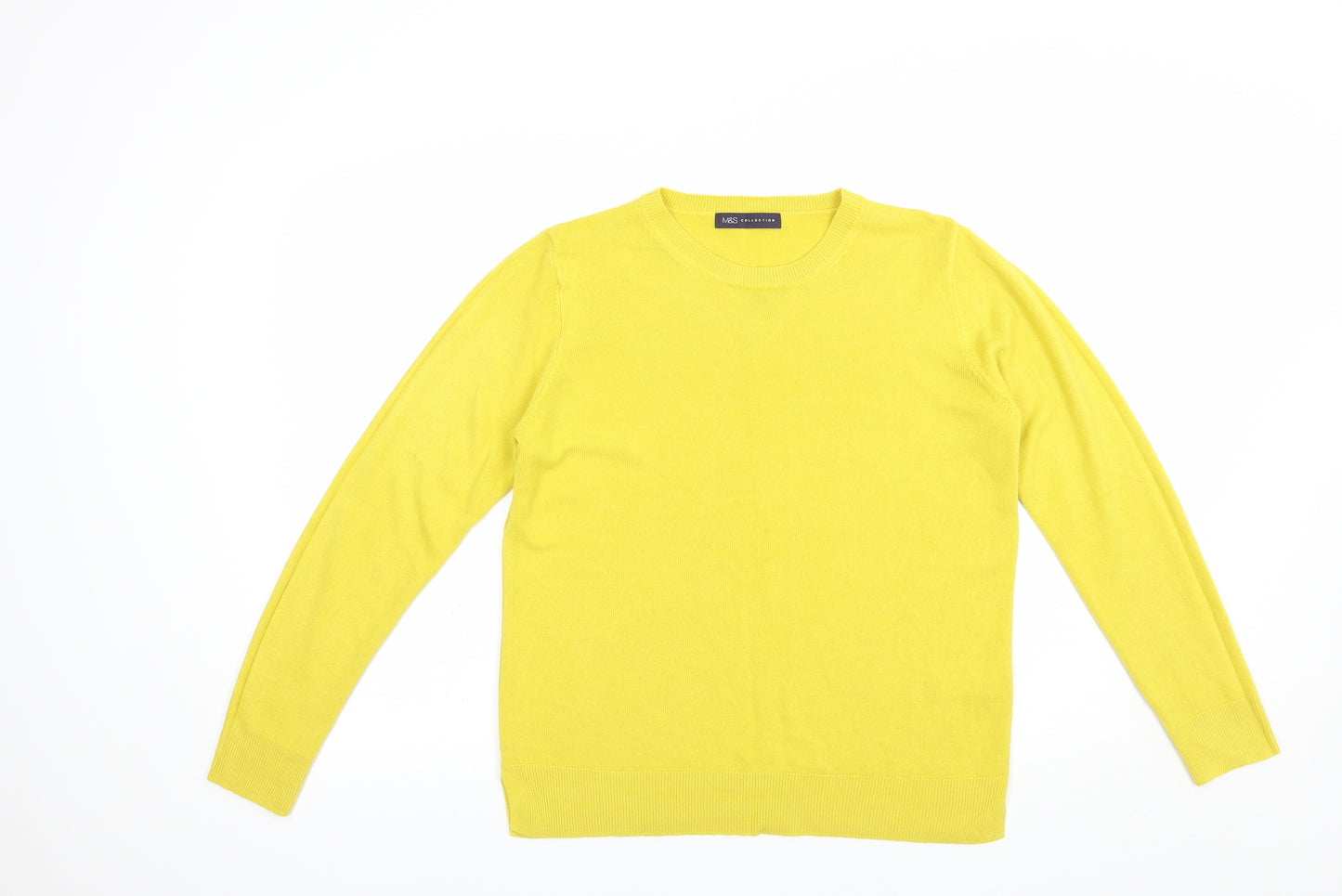 Marks and Spencer Womens Yellow Crew Neck  Acrylic Pullover Jumper Size 14