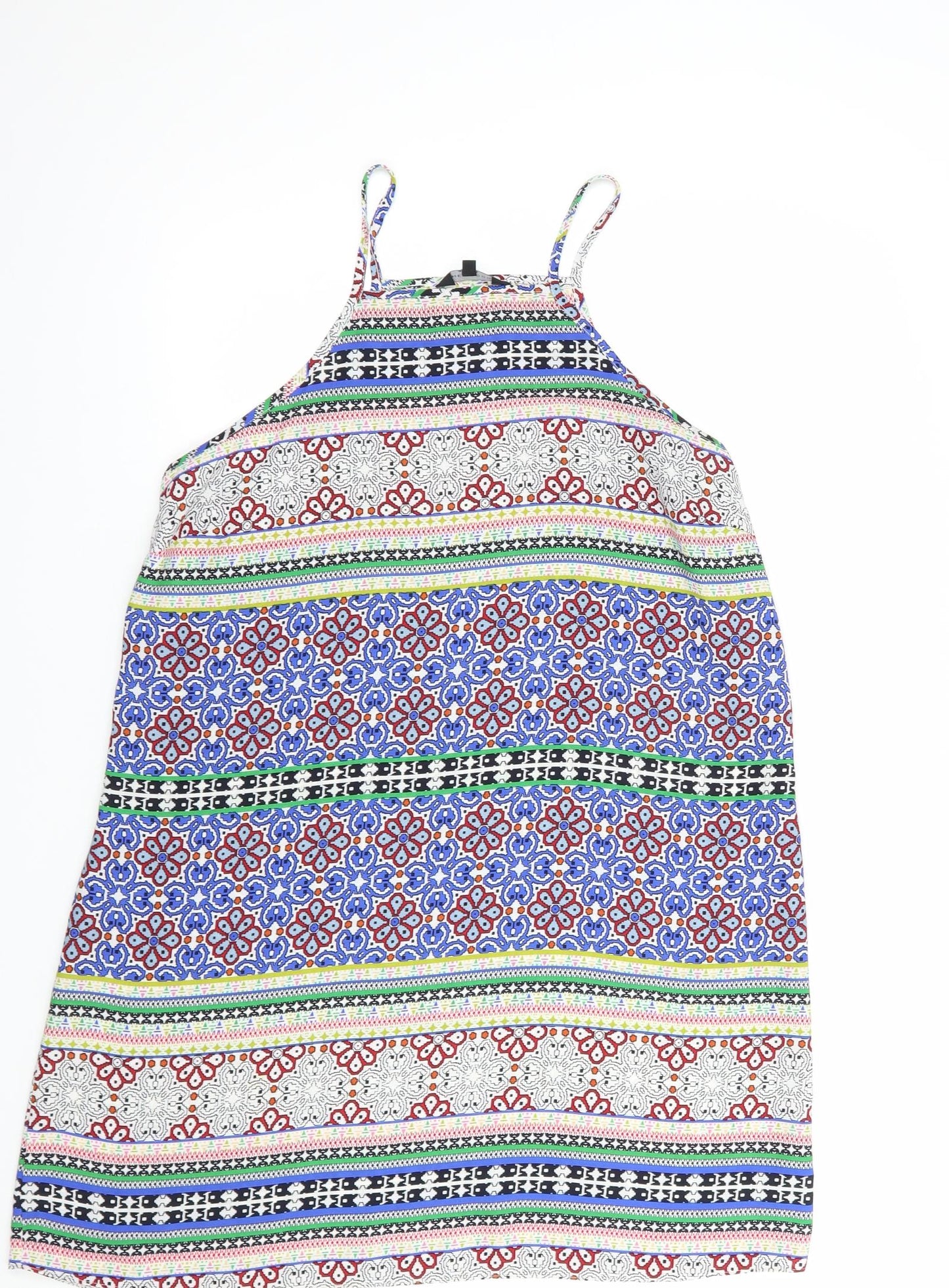 New Look Womens Multicoloured Geometric Polyester Tank Dress  Size 14  Square Neck Pullover