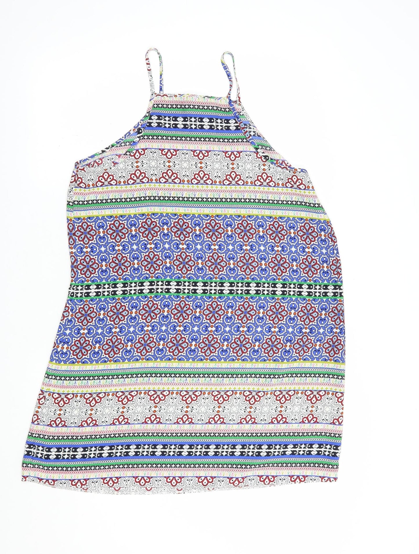 New Look Womens Multicoloured Geometric Polyester Tank Dress  Size 14  Square Neck Pullover