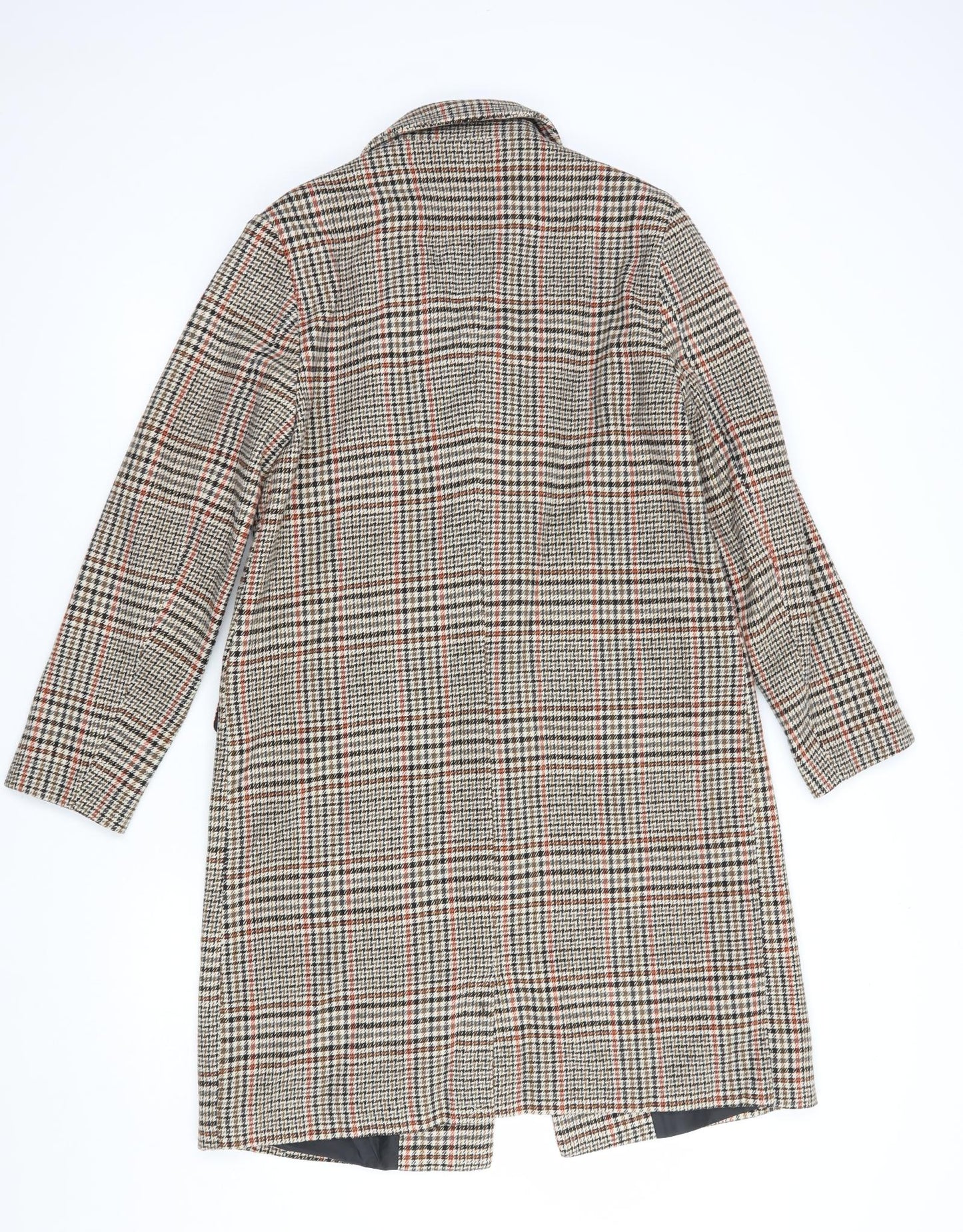 TU Womens Beige Plaid  Pea Coat Coat Size 10  Button