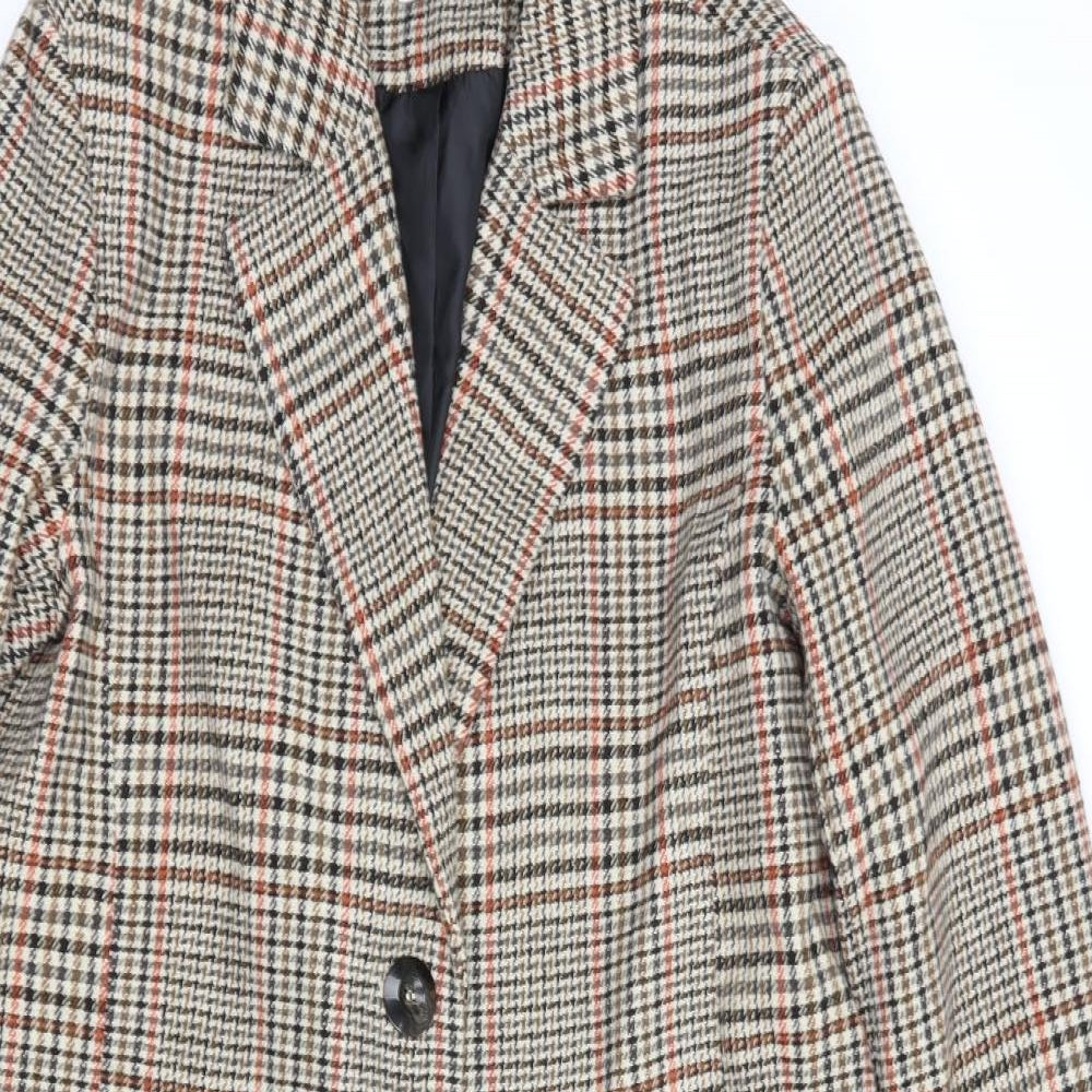 TU Womens Beige Plaid  Pea Coat Coat Size 10  Button