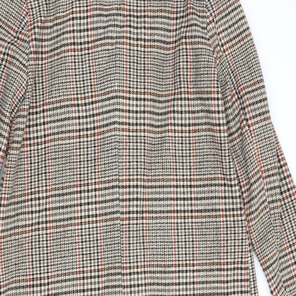 TU Womens Beige Plaid  Pea Coat Coat Size 10  Button