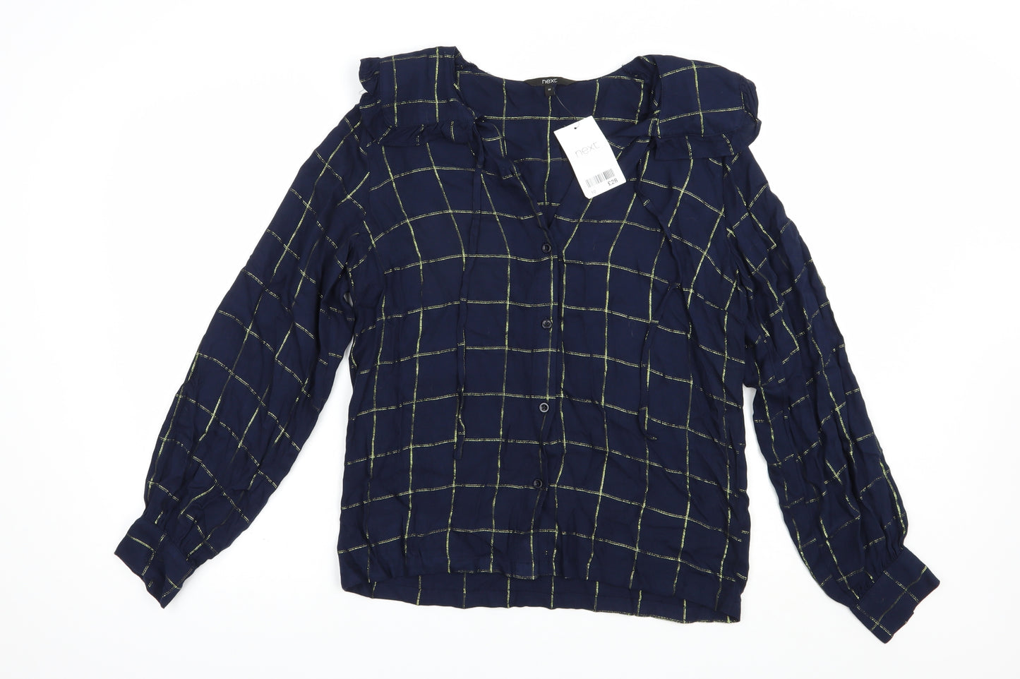NEXT Womens Blue Check Viscose Basic Button-Up Size 10 Collared