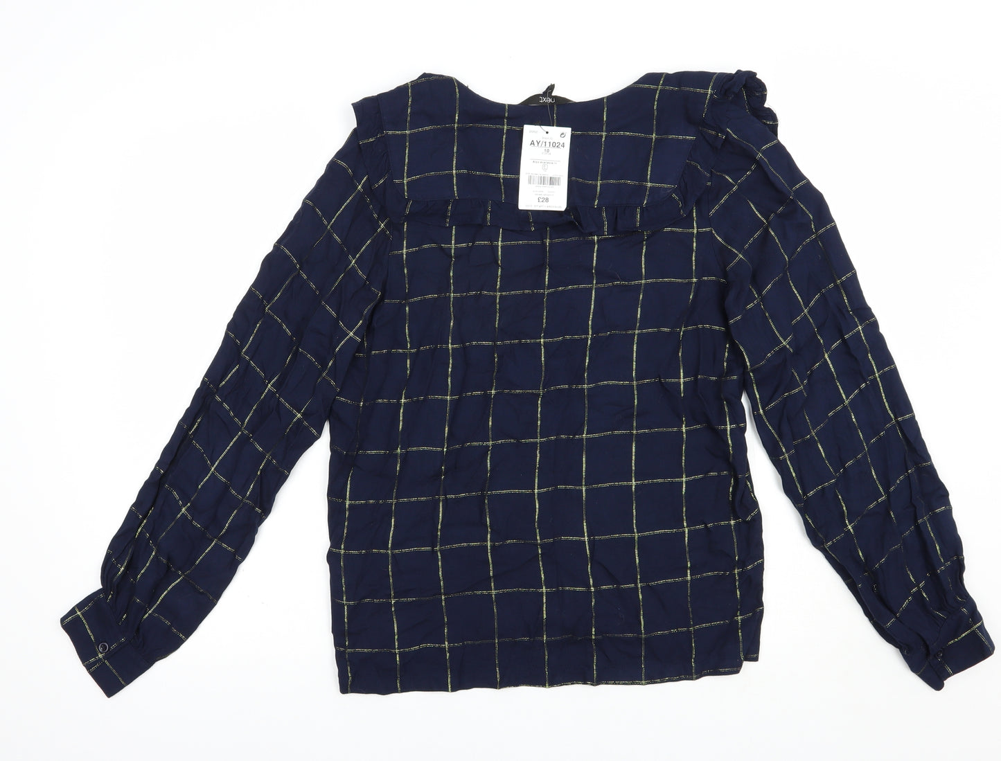 NEXT Womens Blue Check Viscose Basic Button-Up Size 10 Collared