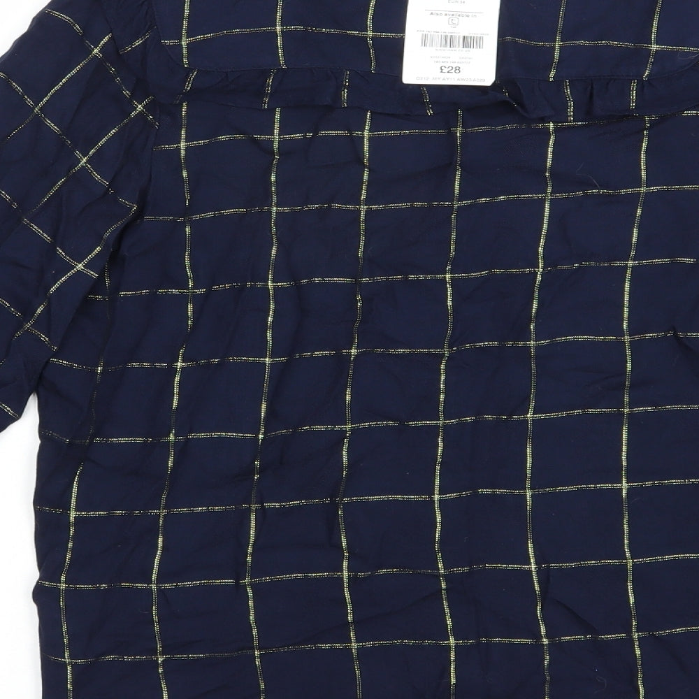 NEXT Womens Blue Check Viscose Basic Button-Up Size 10 Collared