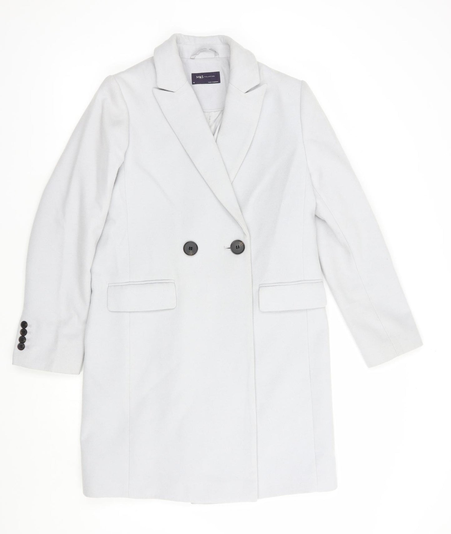 Marks and Spencer Womens Grey   Pea Coat Coat Size 10  Button