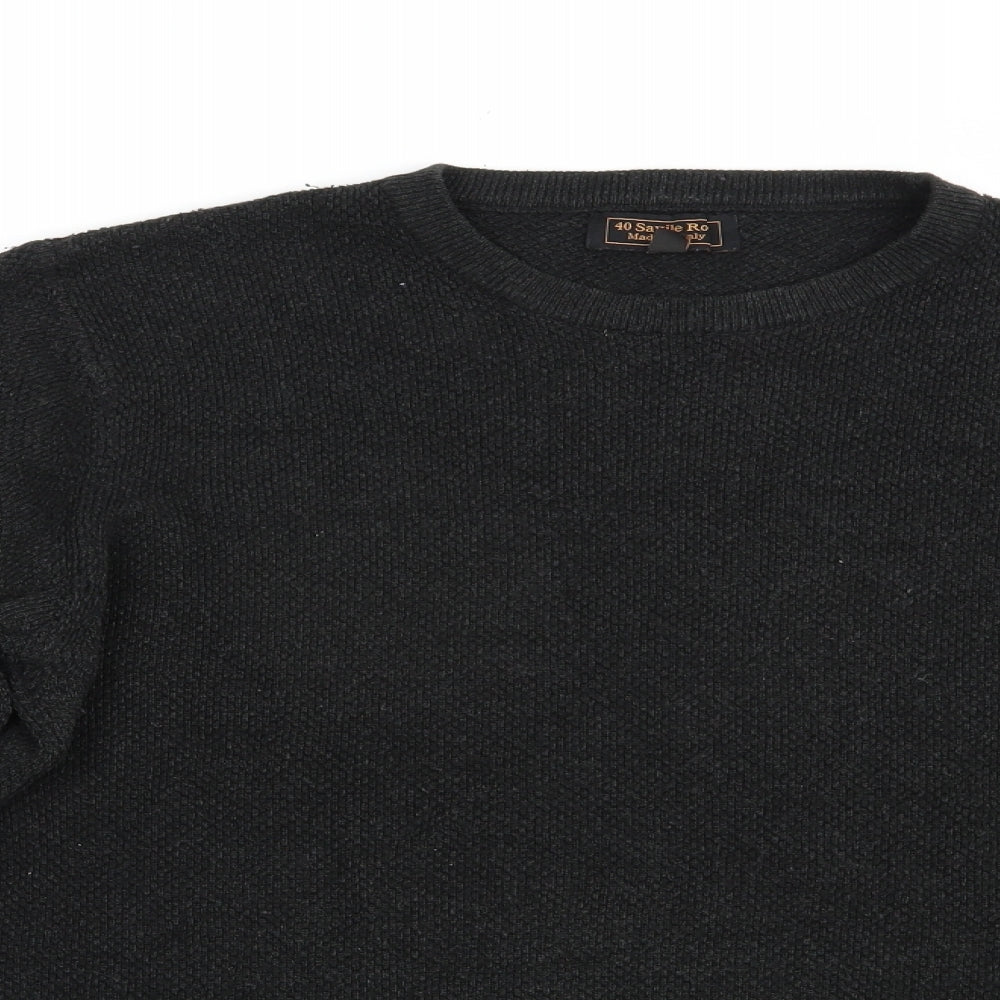 40 Savile Row Mens Black Crew Neck  Acrylic Pullover Jumper Size L