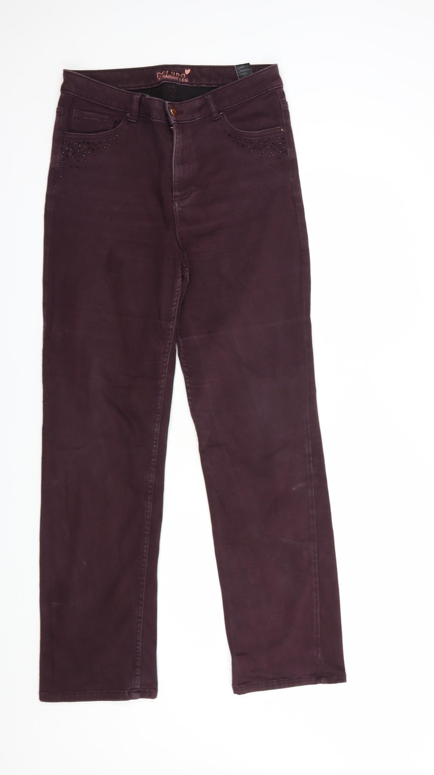 Per Una Womens Purple  Cotton Straight Jeans Size 12 L31 in Regular Button