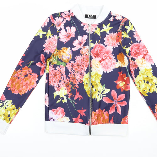 I-X London Womens Blue Floral Polyester Full Zip Sweatshirt Size 8  Zip